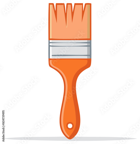 Orange Paintbrush with Gray Ferrule Illustration of a Tool for Painting Walls or Other Surfaces