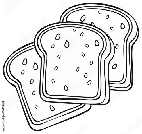 Three Slices of Bread Illustration in Black and White, Food Concept for Breakfast