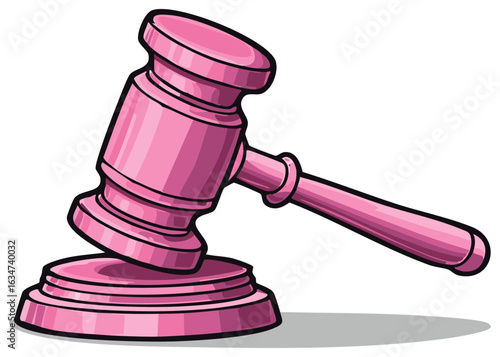 Pink Cartoon Gavel Illustration, Symbolizing Law, Court, and Legal Decisions, Isolated