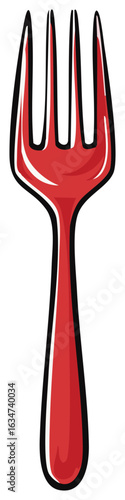 Single red fork illustration with black outline for dining or food-related graphic element.