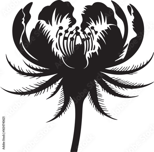 Vintage vector illustration of a tribal black and white silhouette tree with decorative floral and bird elements perfect for a tattoo design