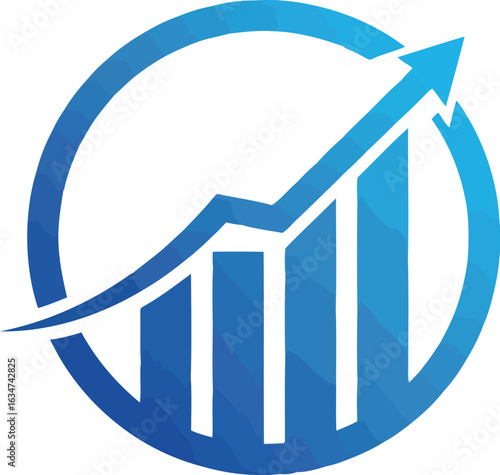Blue growth chart icon business success finance