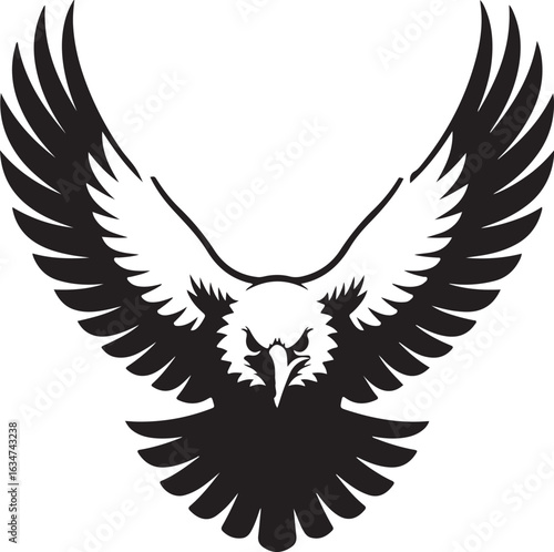 Flying black eagle silhouette with spread wings, a powerful tribal design
