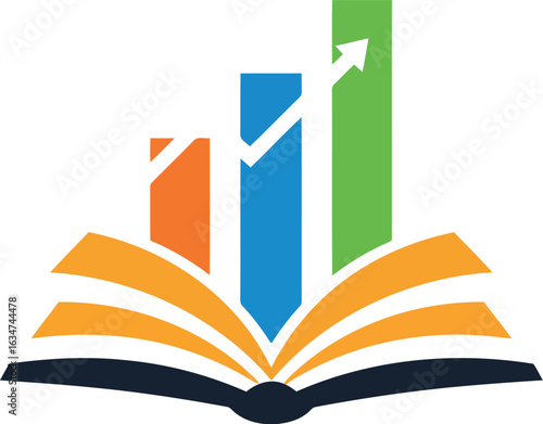Book with growing bar chart education growth finance