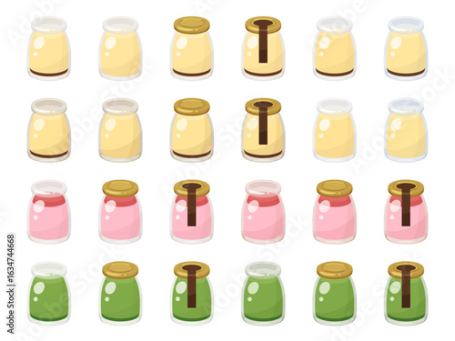 瓶に入ったプリンのイラスト素材セット