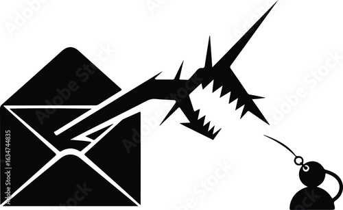 Email phishing attack with a monster grabbing a person representing the danger of online scams and cybersecurity threats