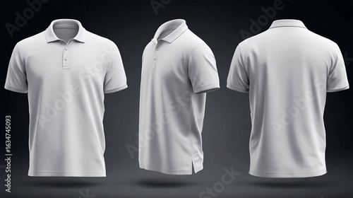 Light and airy white polo t-shirt mock-up for a soft and gentle presentation. A delicate front, side, and back view. A subtle and elegant t-shirt mock-up for refined designs.