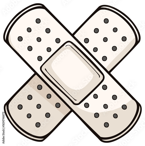 Crossed Adhesive Bandages for First Aid Treatment with Protective Gauze Cartoon Vector
