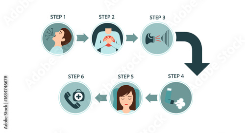 Vector illustration showing the steps to take when someone is choking, providing a clear guide for emergency situations and first aid response.