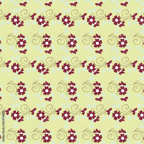 Cheerful Flower Pattern with Daisies and Tulips on Beige