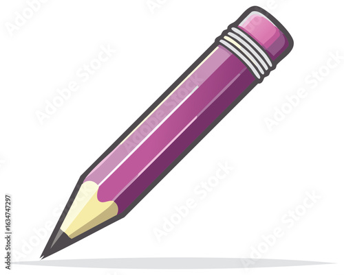 Vibrant purple cartoon pencil illustration perfect for creative projects or educational resources with sharp focus and modern design elements