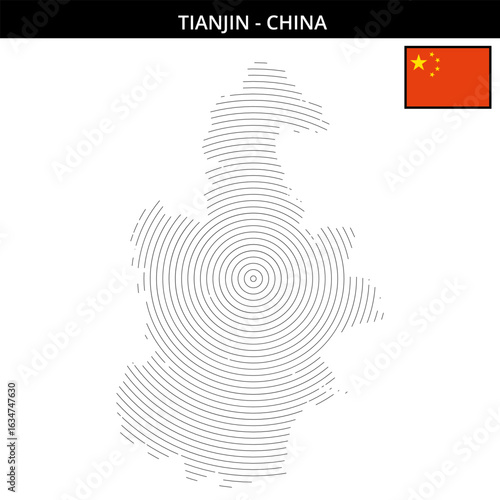 Tianjin China with its distinct geographical map outline