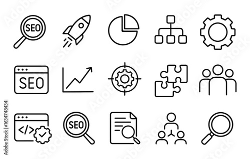 Line icons set for seo and digital business concepts
