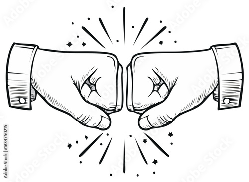 Fist Bump Illustration: Illustration of two fists bumping in black and white