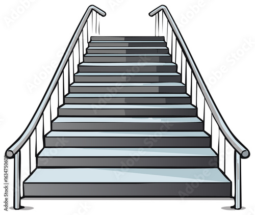 Rising Stairway Illustration with Metal Handrails for Vertical Progression and Elevation