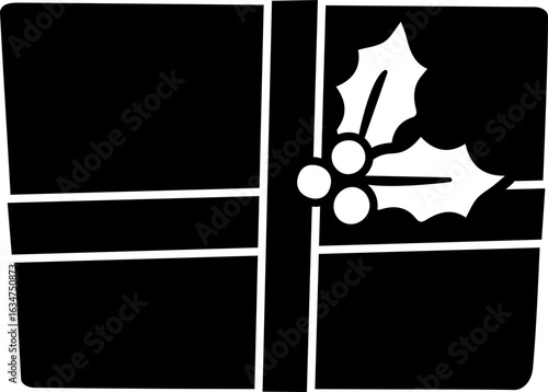 Winter Christmas Gift box silhouette.
Festival celebrating gift. 
Transparent background.