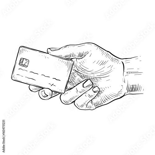 hand holding credit card vector hand drawn illustration