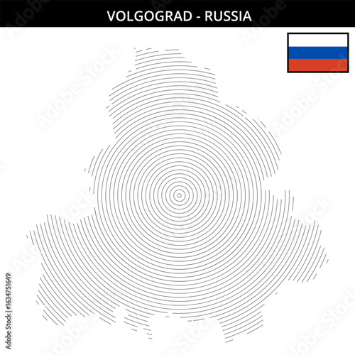 Volgograd Russia with its geographical map and flag