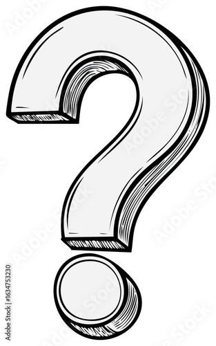 Bold question mark symbol in sketch art style with shading and outline