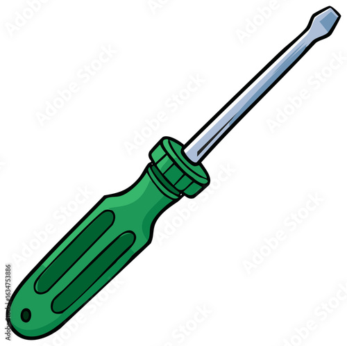 Cartoon Style Green Flathead Screwdriver Illustration on White