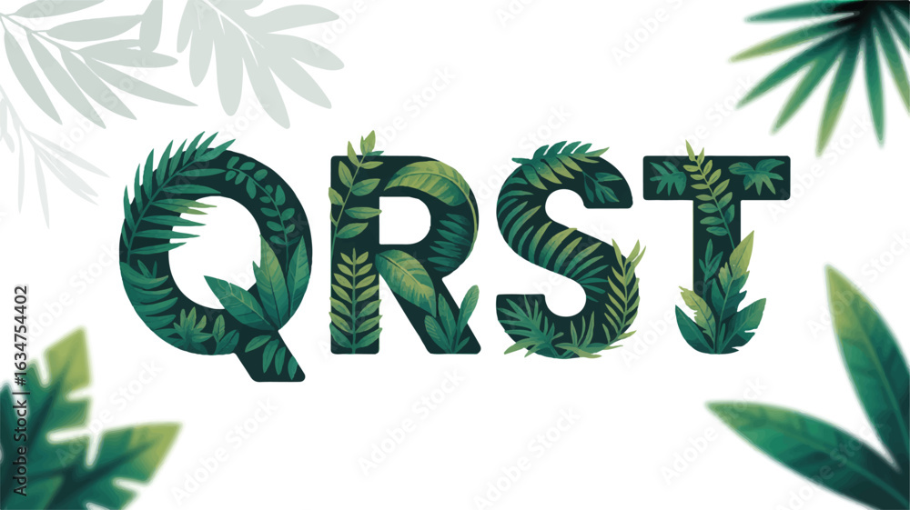 Q R S T letters stylized with lush green tropical foliage vector Q R S T letters stylized with lush green tropical foliage vector