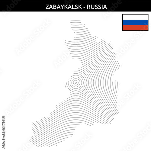Geographical map of Zabajkalsk Russia featuring national flag