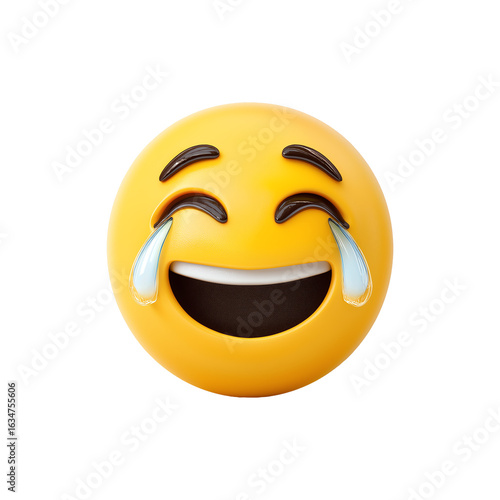 Crying Laughing Emoji Face with Tears Isolated on Transparent Background...