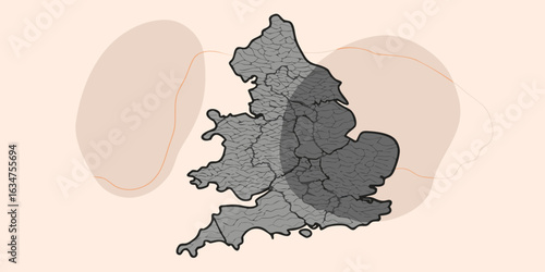 Detailed england map illustration with counties and regions for geographical and educational purposes on transparent background