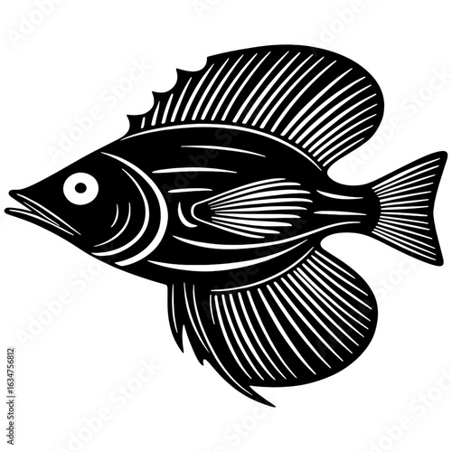 Ocean sunfish Fish Silhouette - Fish Clipart illustration in black and white.Saddleback Fish Silhouette for Ocean Graphic Design.

