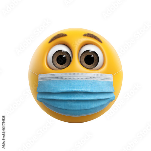 Face Mask Emoji with Eyes and Medical Mask Isolated on Transparent Background