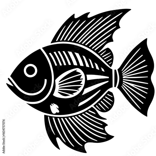 Ocean sunfish Fish Silhouette - Fish Clipart illustration in black and white.Saddleback Fish Silhouette for Ocean Graphic Design.
