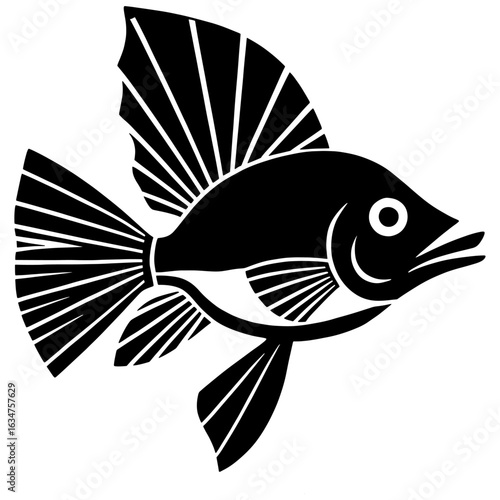 Ocean sunfish Fish Silhouette - Fish Clipart illustration in black and white.Saddleback Fish Silhouette for Ocean Graphic Design.
