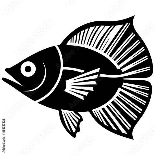 Ocean sunfish Fish Silhouette - Fish Clipart illustration in black and white.Saddleback Fish Silhouette for Ocean Graphic Design.
