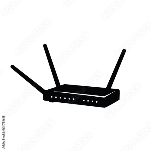 Black wireless router with antennas and LED lights  