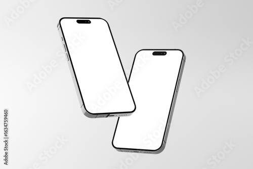 Floating smartphone mockup blank screen isolated on grey background