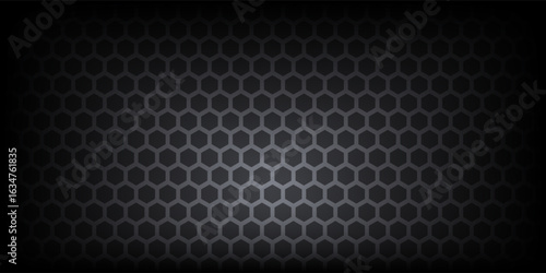 Black Metal Hexagon Grid Steel Background. Hexagonal Holes Perforated Sheet Metal or Carbon Fiber Texture.EPS 10