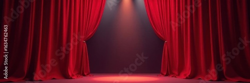 Velvet red curtains frame bright stage spotlights , theater, curtains, lights
