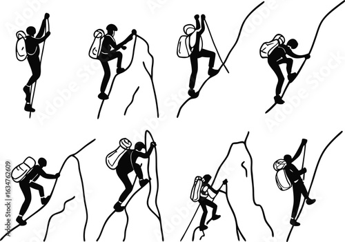 Ascent to Triumph: A graphic illustration of a climber's journey toward mountain peak, emphasizing the perseverance. 