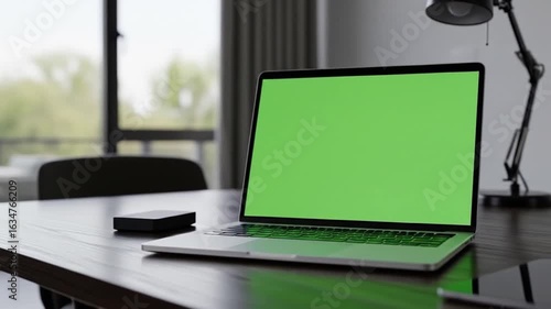 Wallpaper Mural Modern Laptop with Green Screen on Desk Torontodigital.ca