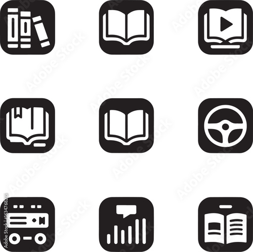 Collection of educational and informational icons book reading