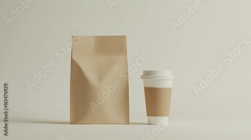  Eco-style Kraft food bag and disposable cup mockup
