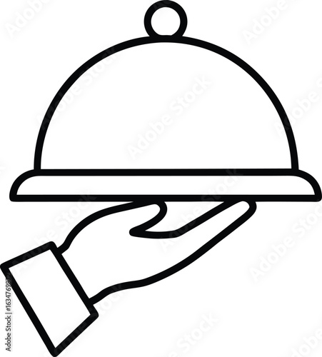Gloved hand holding a service tray line art icon