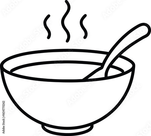 Steaming bowl of soup line art icon