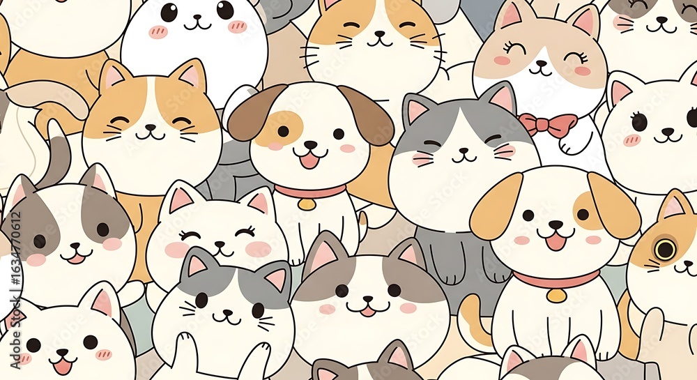Adorable Cartoon Cats and Dogs Close Up Adorable Cartoon Cats and Dogs Close Up