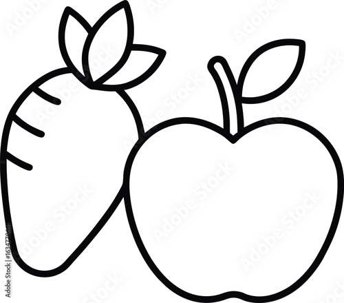 Line art icon of an apple and carrot