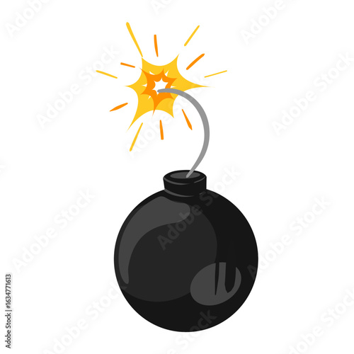 A classic black spherical bomb with a lit fuse sparking before detonation