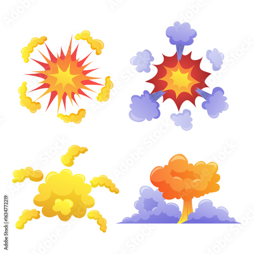 A vibrant vector set of cartoon explosions and bomb blast effects