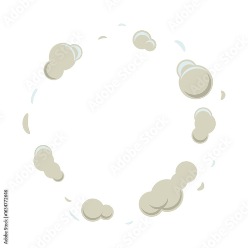 A circular frame of cartoon smoke clouds for a comic explosion effect