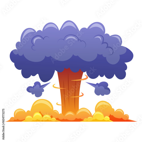 Cartoon mushroom cloud explosion vector illustration on white background