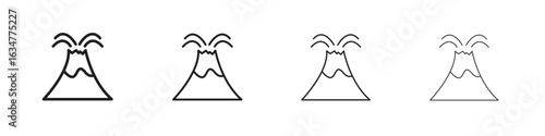 Volcano eruption icons in black simple line elements.